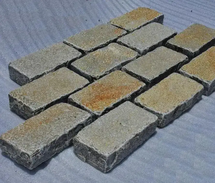 Tandur Yellow Limestone Cobbles & Setts Tumbled 200x100x50 From £51.88/m2 - Image 4